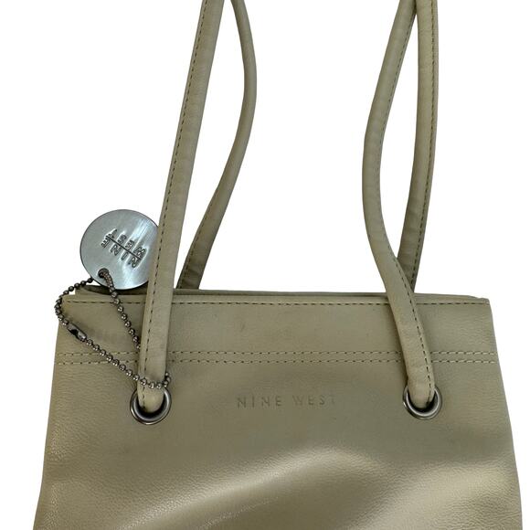 Vintage Nine West Creamy Off-White Grommet Handle Tote Purse | Soft Faux Leather - Picture 7 of 16
